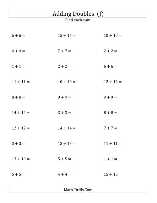The Adding Doubles (Medium Numbers) (J) Math Worksheet