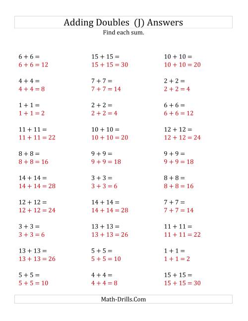 The Adding Doubles (Medium Numbers) (J) Math Worksheet Page 2