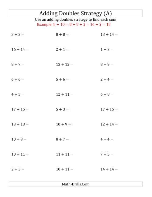 The Adding Doubles Mixed Variations (Medium Numbers) (A) Math Worksheet