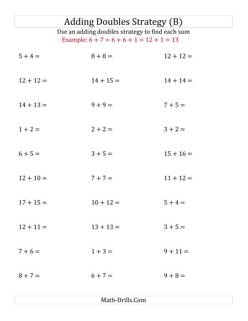 The Adding Doubles Mixed Variations (Medium Numbers) (B) Math Worksheet