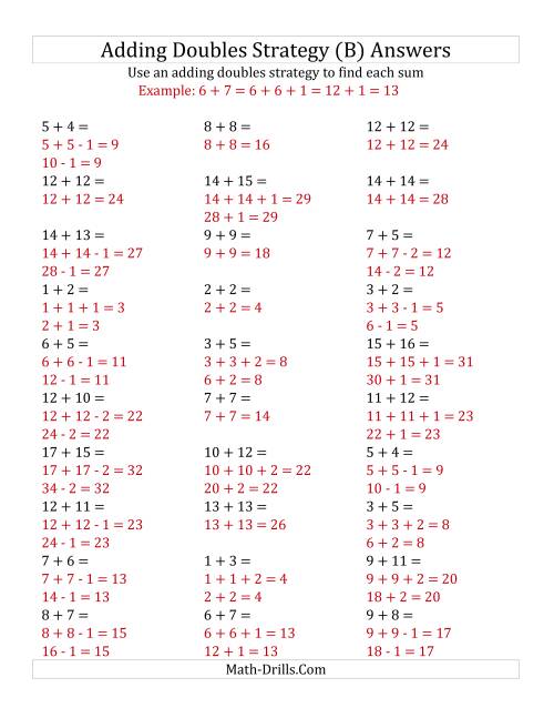 The Adding Doubles Mixed Variations (Medium Numbers) (B) Math Worksheet Page 2