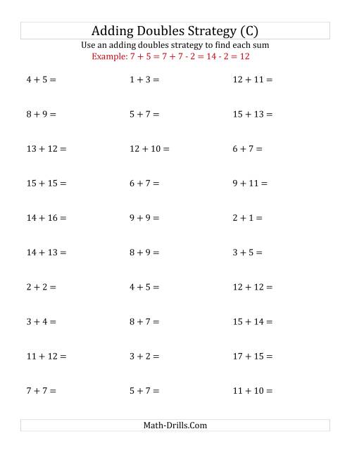 The Adding Doubles Mixed Variations (Medium Numbers) (C) Math Worksheet