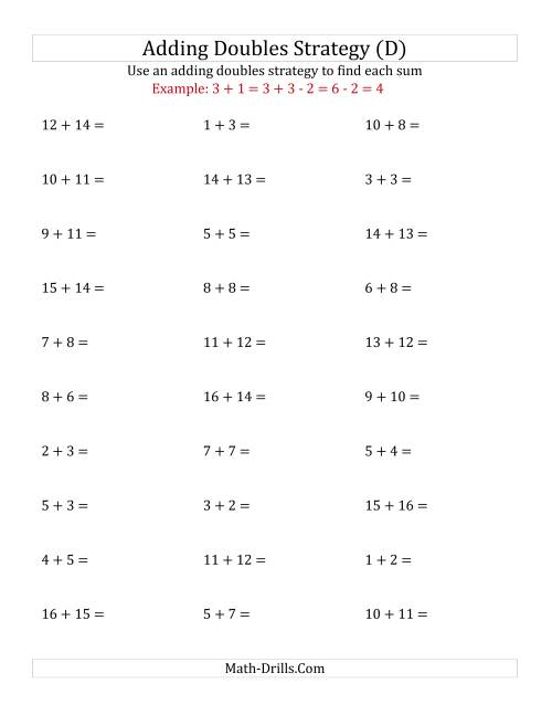 The Adding Doubles Mixed Variations (Medium Numbers) (D) Math Worksheet