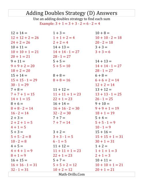 The Adding Doubles Mixed Variations (Medium Numbers) (D) Math Worksheet Page 2