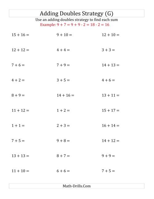 The Adding Doubles Mixed Variations (Medium Numbers) (G) Math Worksheet