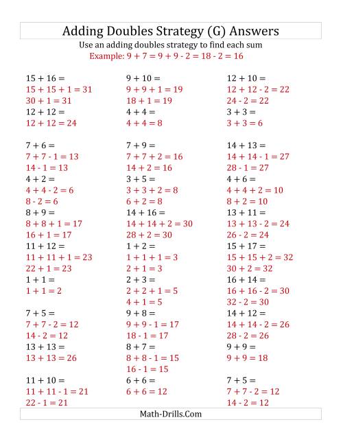 The Adding Doubles Mixed Variations (Medium Numbers) (G) Math Worksheet Page 2