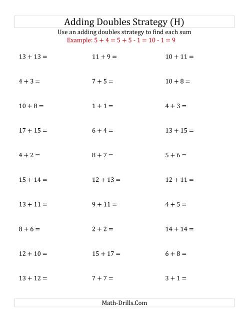 The Adding Doubles Mixed Variations (Medium Numbers) (H) Math Worksheet