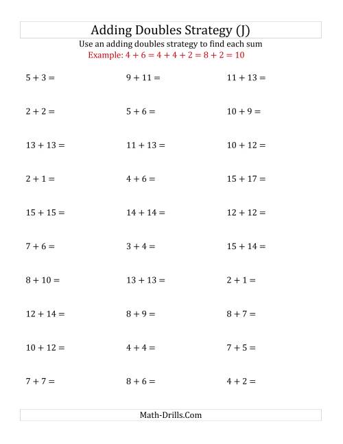 The Adding Doubles Mixed Variations (Medium Numbers) (J) Math Worksheet