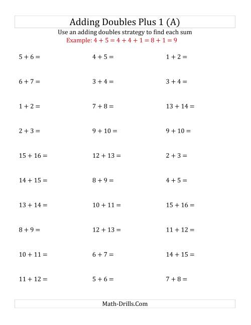 The Adding Doubles Plus 1 (Medium Numbers) (A) Math Worksheet