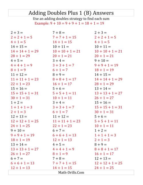 The Adding Doubles Plus 1 (Medium Numbers) (B) Math Worksheet Page 2