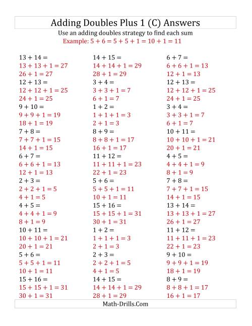 The Adding Doubles Plus 1 (Medium Numbers) (C) Math Worksheet Page 2
