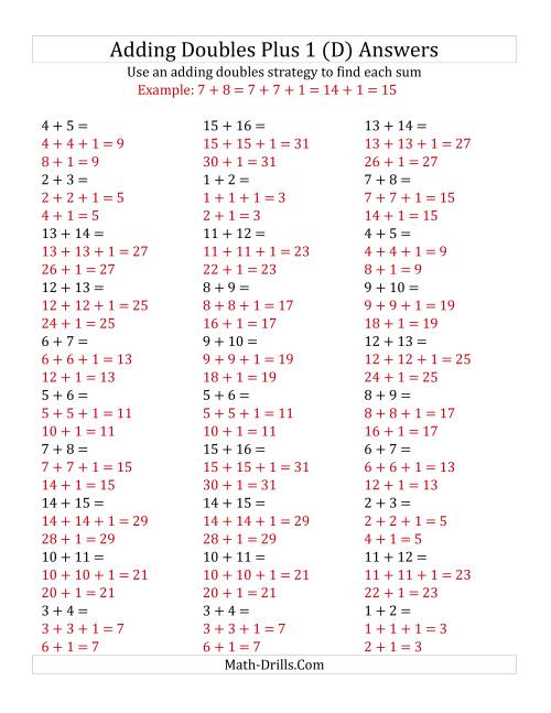 The Adding Doubles Plus 1 (Medium Numbers) (D) Math Worksheet Page 2