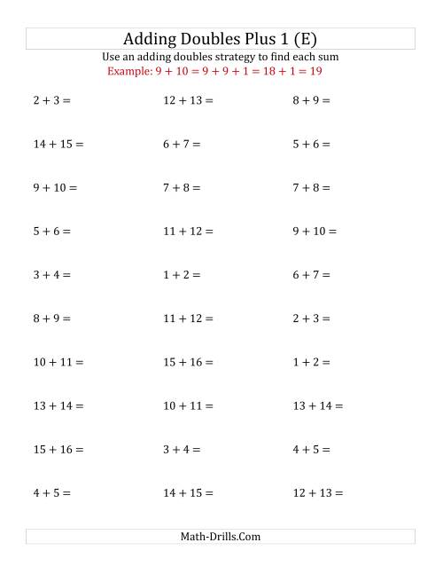 The Adding Doubles Plus 1 (Medium Numbers) (E) Math Worksheet