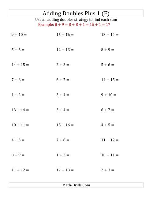 The Adding Doubles Plus 1 (Medium Numbers) (F) Math Worksheet