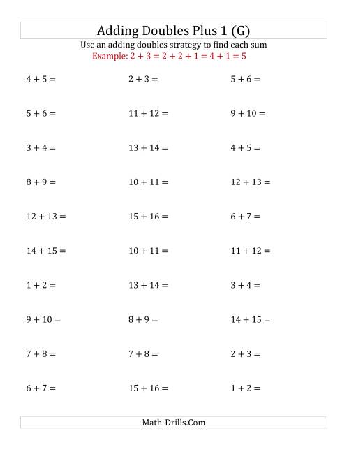 The Adding Doubles Plus 1 (Medium Numbers) (G) Math Worksheet