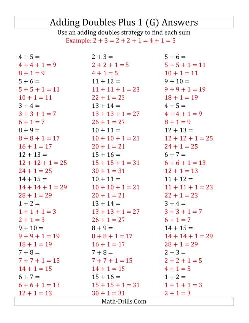 The Adding Doubles Plus 1 (Medium Numbers) (G) Math Worksheet Page 2