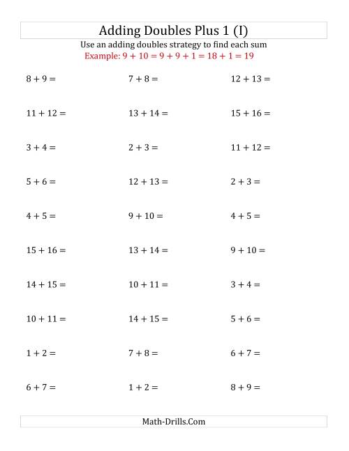 The Adding Doubles Plus 1 (Medium Numbers) (I) Math Worksheet