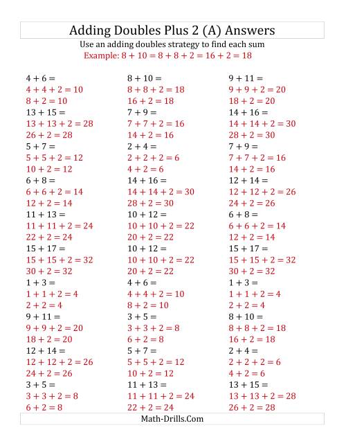 The Adding Doubles Plus 2 (Medium Numbers) (A) Math Worksheet Page 2