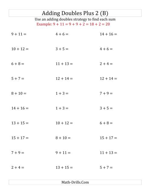 The Adding Doubles Plus 2 (Medium Numbers) (B) Math Worksheet