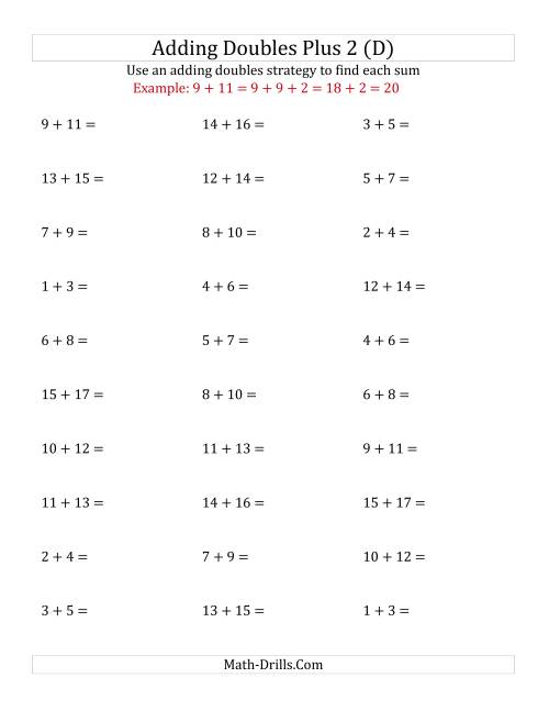 The Adding Doubles Plus 2 (Medium Numbers) (D) Math Worksheet