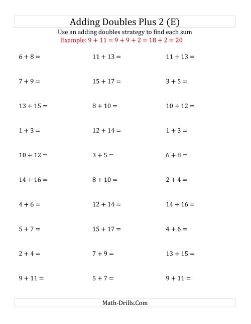The Adding Doubles Plus 2 (Medium Numbers) (E) Math Worksheet