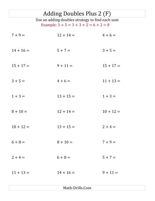 The Adding Doubles Plus 2 (Medium Numbers) (F) Math Worksheet