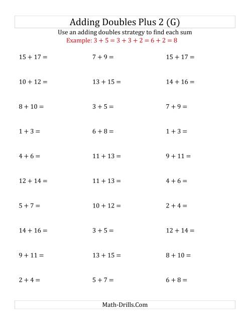 The Adding Doubles Plus 2 (Medium Numbers) (G) Math Worksheet