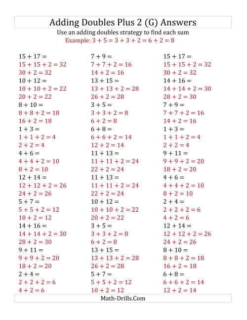 The Adding Doubles Plus 2 (Medium Numbers) (G) Math Worksheet Page 2