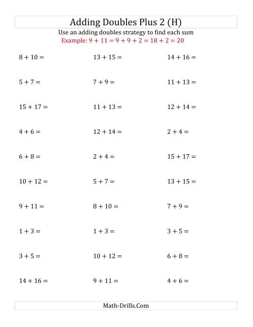 The Adding Doubles Plus 2 (Medium Numbers) (H) Math Worksheet