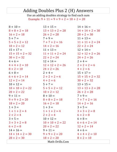 The Adding Doubles Plus 2 (Medium Numbers) (H) Math Worksheet Page 2