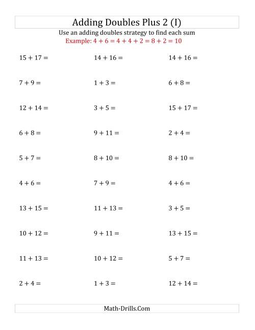 The Adding Doubles Plus 2 (Medium Numbers) (I) Math Worksheet