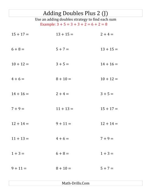 The Adding Doubles Plus 2 (Medium Numbers) (J) Math Worksheet