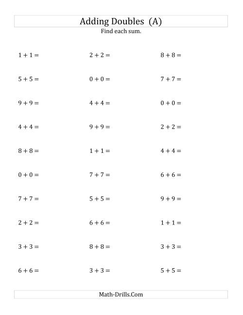 The Adding Doubles (Small Numbers) (A) Math Worksheet