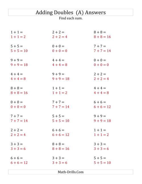 The Adding Doubles (Small Numbers) (A) Math Worksheet Page 2