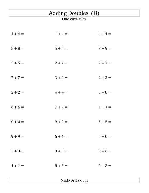 The Adding Doubles (Small Numbers) (B) Math Worksheet