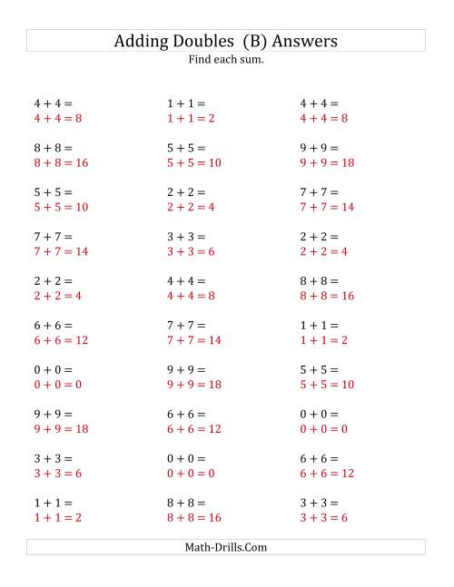The Adding Doubles (Small Numbers) (B) Math Worksheet Page 2
