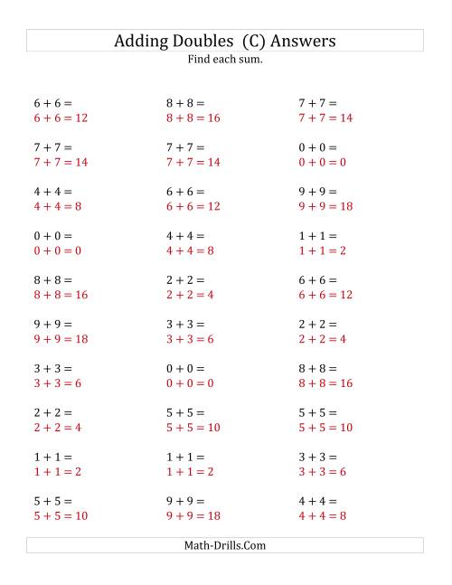 The Adding Doubles (Small Numbers) (C) Math Worksheet Page 2