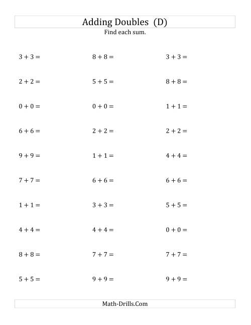 The Adding Doubles (Small Numbers) (D) Math Worksheet