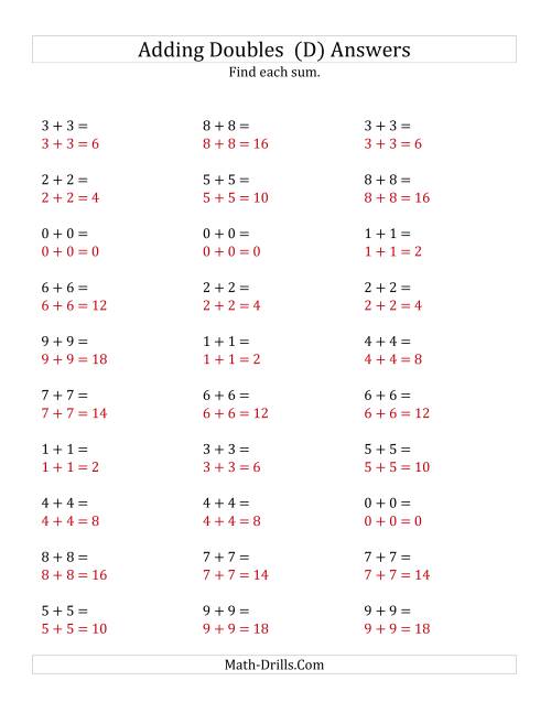 The Adding Doubles (Small Numbers) (D) Math Worksheet Page 2