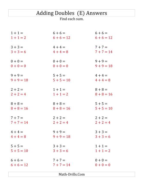 The Adding Doubles (Small Numbers) (E) Math Worksheet Page 2