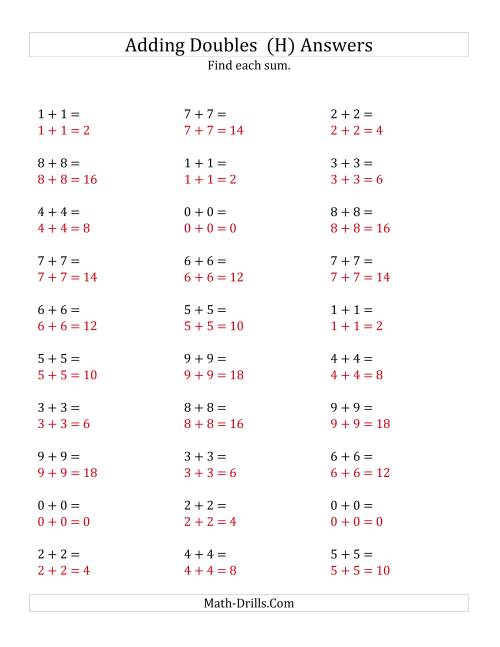 The Adding Doubles (Small Numbers) (H) Math Worksheet Page 2