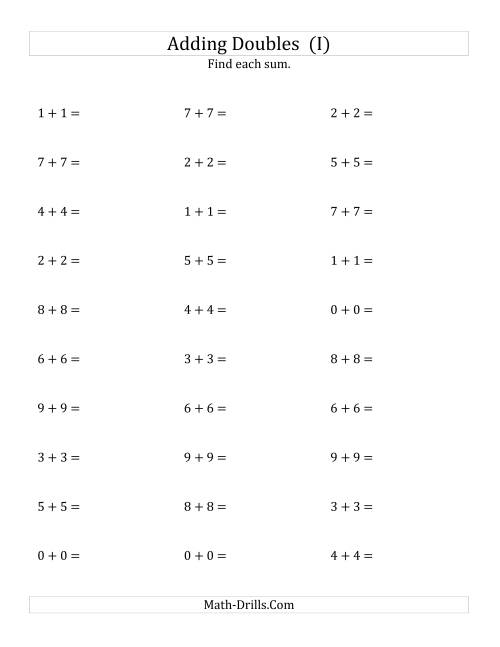The Adding Doubles (Small Numbers) (I) Math Worksheet