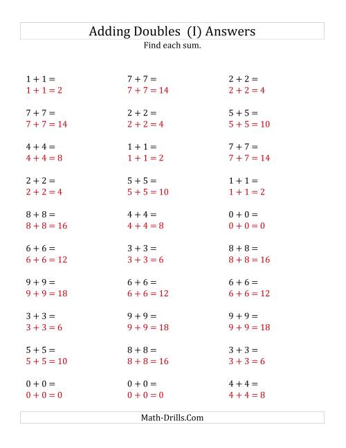 The Adding Doubles (Small Numbers) (I) Math Worksheet Page 2
