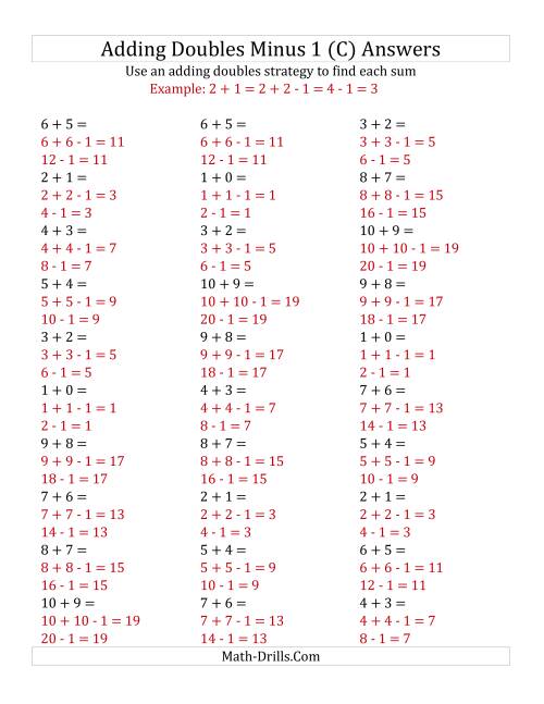 The Adding Doubles Minus 1 (Small Numbers) (C) Math Worksheet Page 2