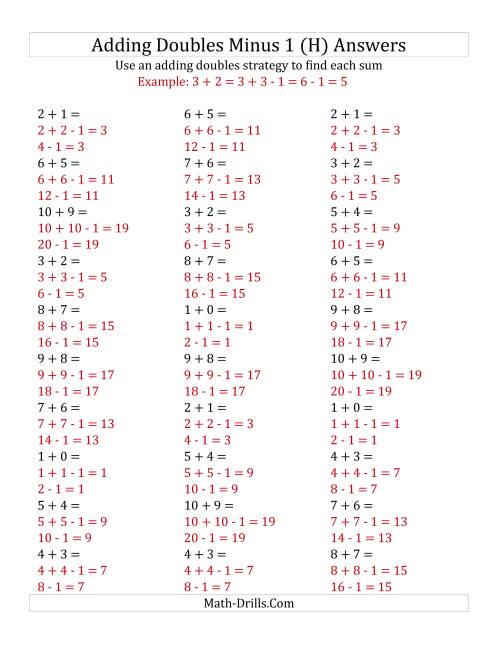 The Adding Doubles Minus 1 (Small Numbers) (H) Math Worksheet Page 2