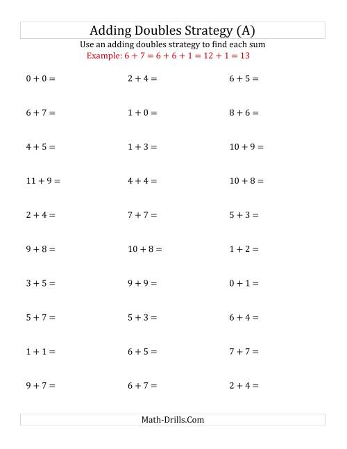 The Adding Doubles Mixed Variations (Small Numbers) (A) Math Worksheet