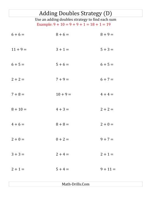 The Adding Doubles Mixed Variations (Small Numbers) (D) Math Worksheet