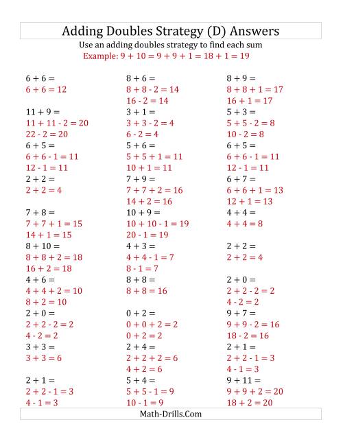 The Adding Doubles Mixed Variations (Small Numbers) (D) Math Worksheet Page 2