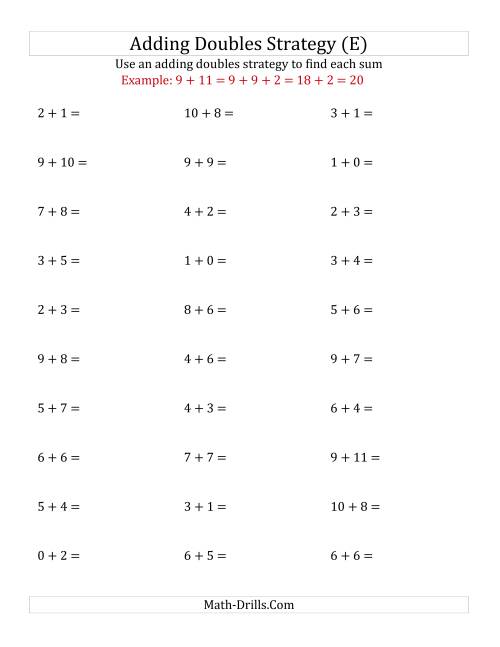 The Adding Doubles Mixed Variations (Small Numbers) (E) Math Worksheet