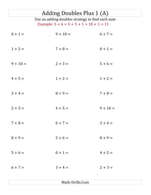 The Adding Doubles Plus 1 (Small Numbers) (A) Math Worksheet